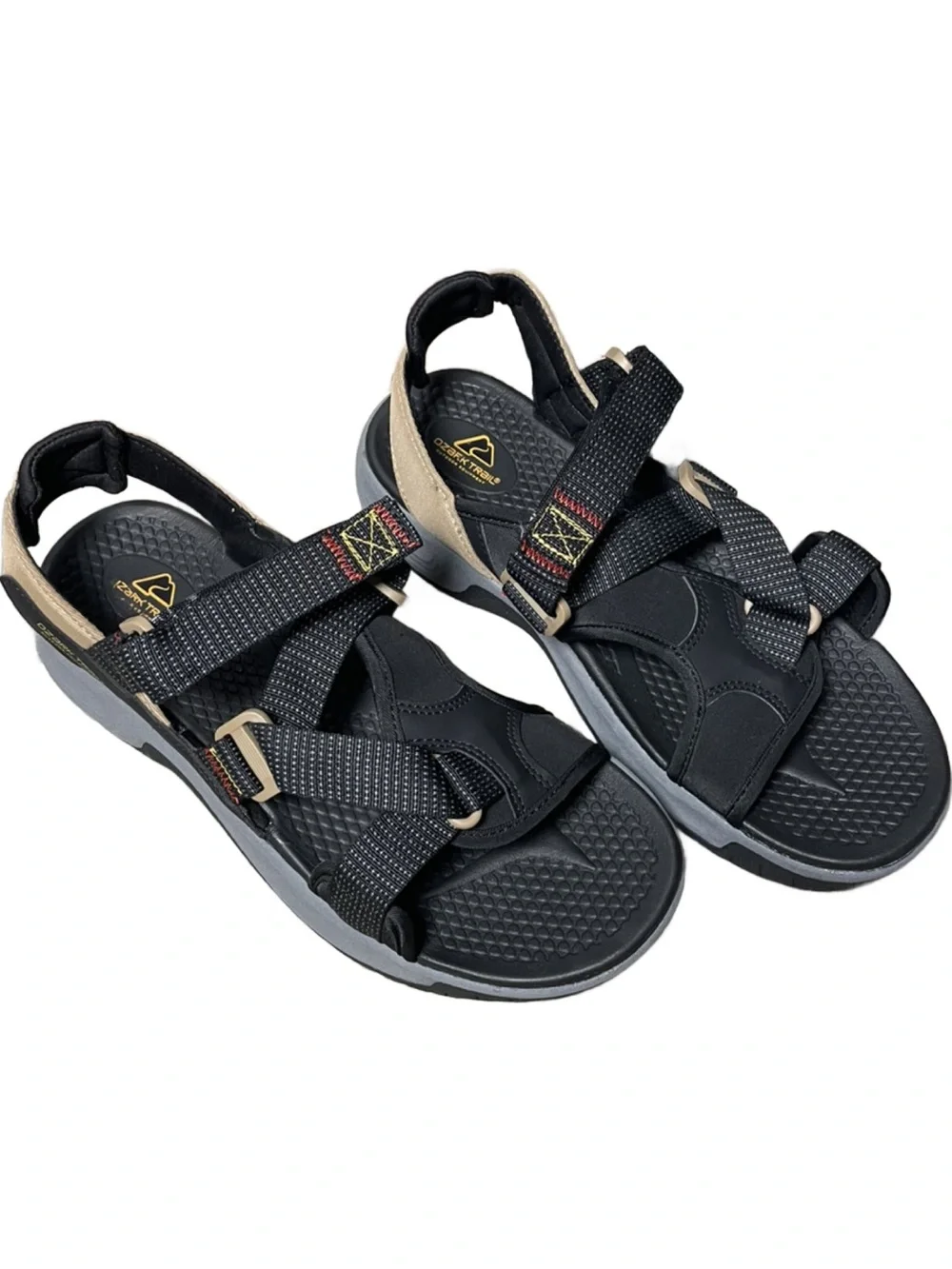 Ozark Trail Men’s Trek Cross Strap Black Outdoor Sandals w/Tan Accents (Size: 9)